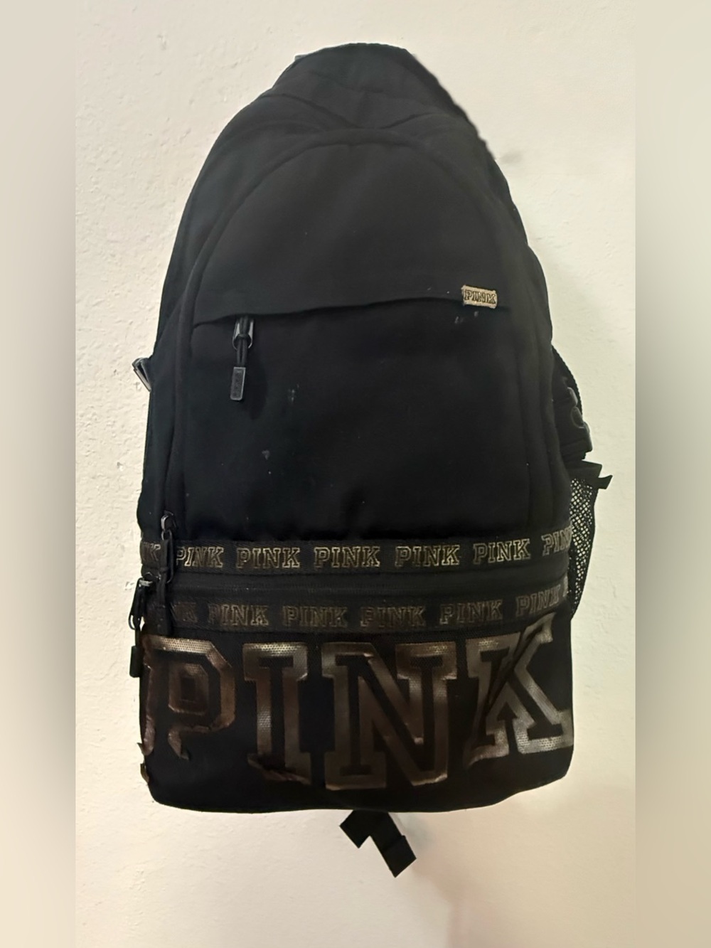 Victoria's Secret PINK Black Backpack with Metallic Logo
